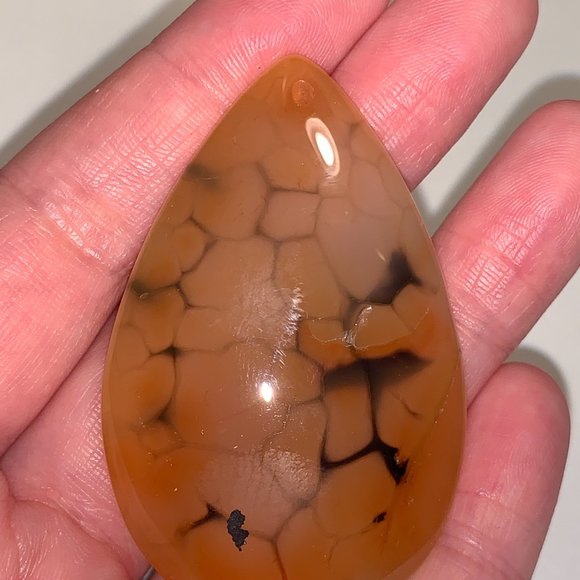 Orange and Black Dragon Veins Agate Teardrop Pendant - Picture 6 of 7